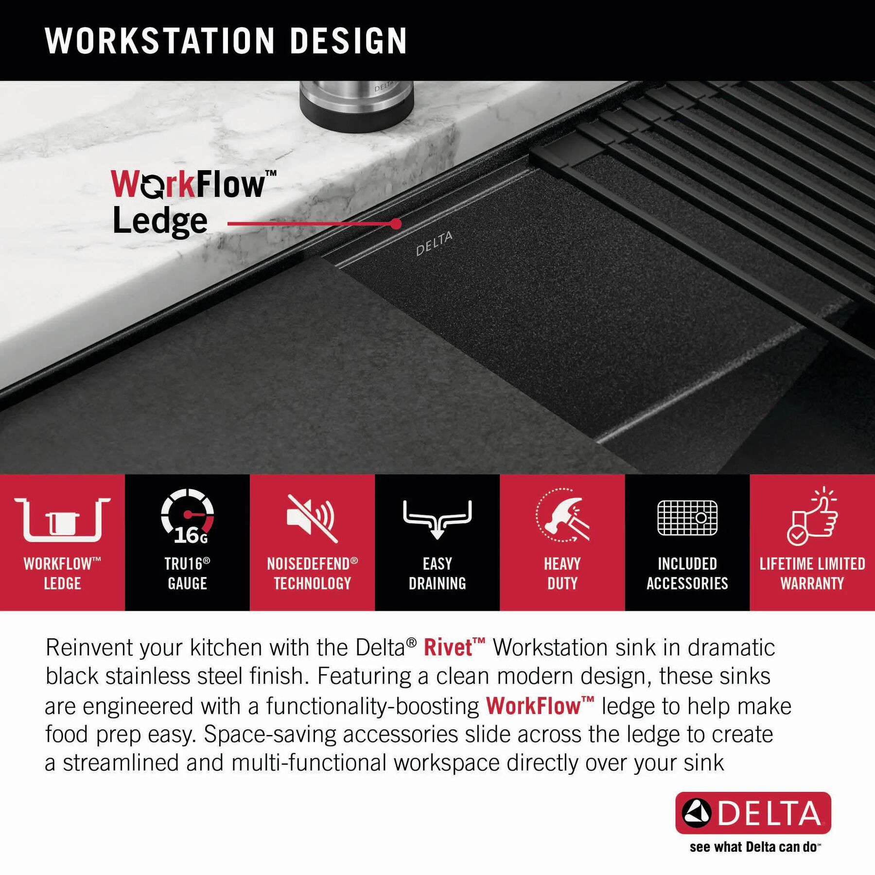 33&rdquo; Undermount 16 Gauge Workstation Kitchen Sink Double Bowl with WorkFlow&trade; Ledge and Accessories